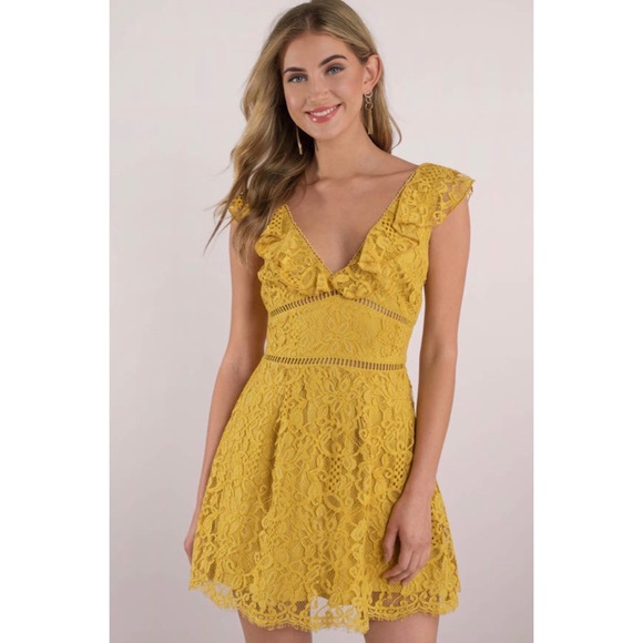 yellow lace skater dress
